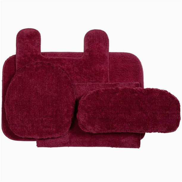 5 Piece Bath Rug Set Bathroom Rug Set 5 Piece Nonslip with Contour Mat and toilet Tank and Lid Covers, Burgundy
