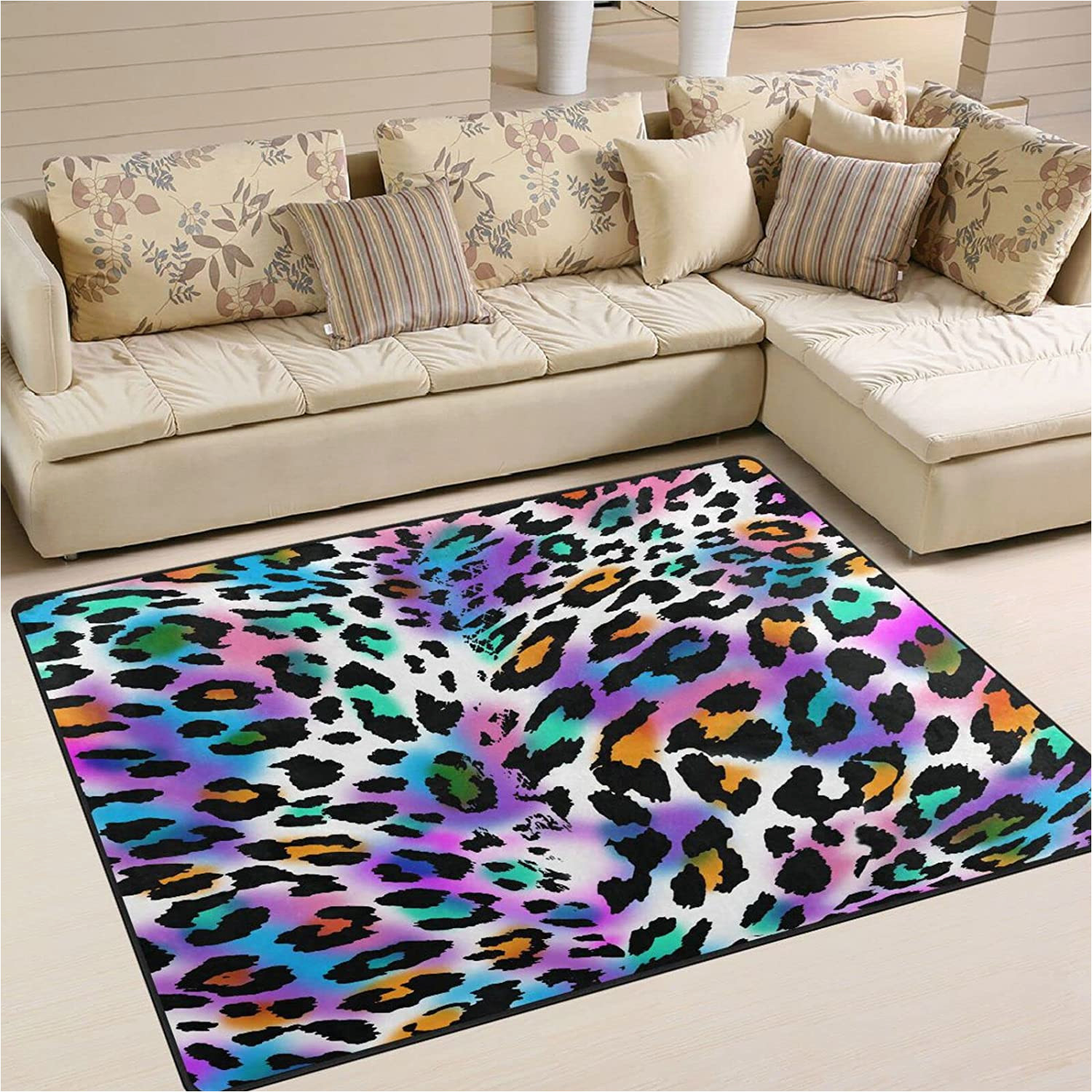 58 Inch Bath Rug Animal Colorful Leopard area Rug 80 X 58 Inch Indoor area Rugs Kitchen Carpet Bath Rug Runner for Living Room Bedroom Girls Boys Kids