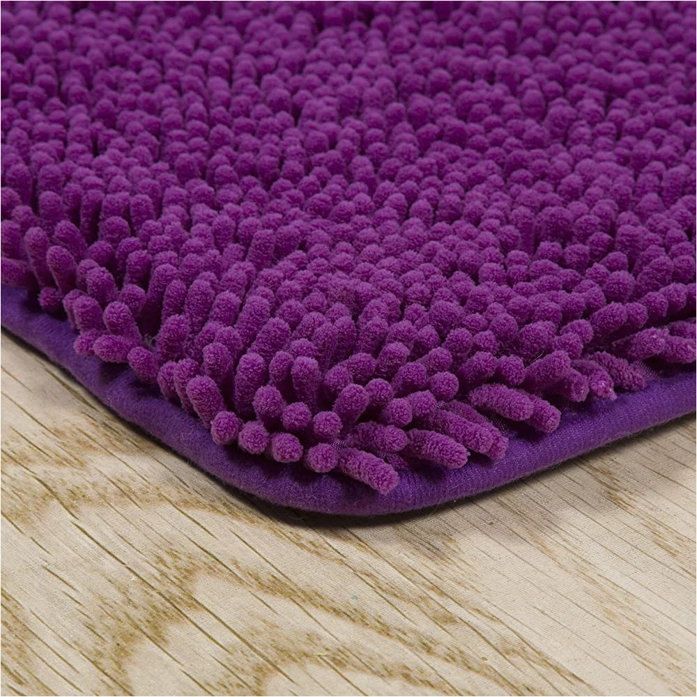 58 Inch Bath Rug Shag Memory Foam Bath Mat – 58-inch by 24-inch Runner with Non-slip Backing – Absorbent High-pile Chenille Bathroom Rug by Lavish Home (purple)