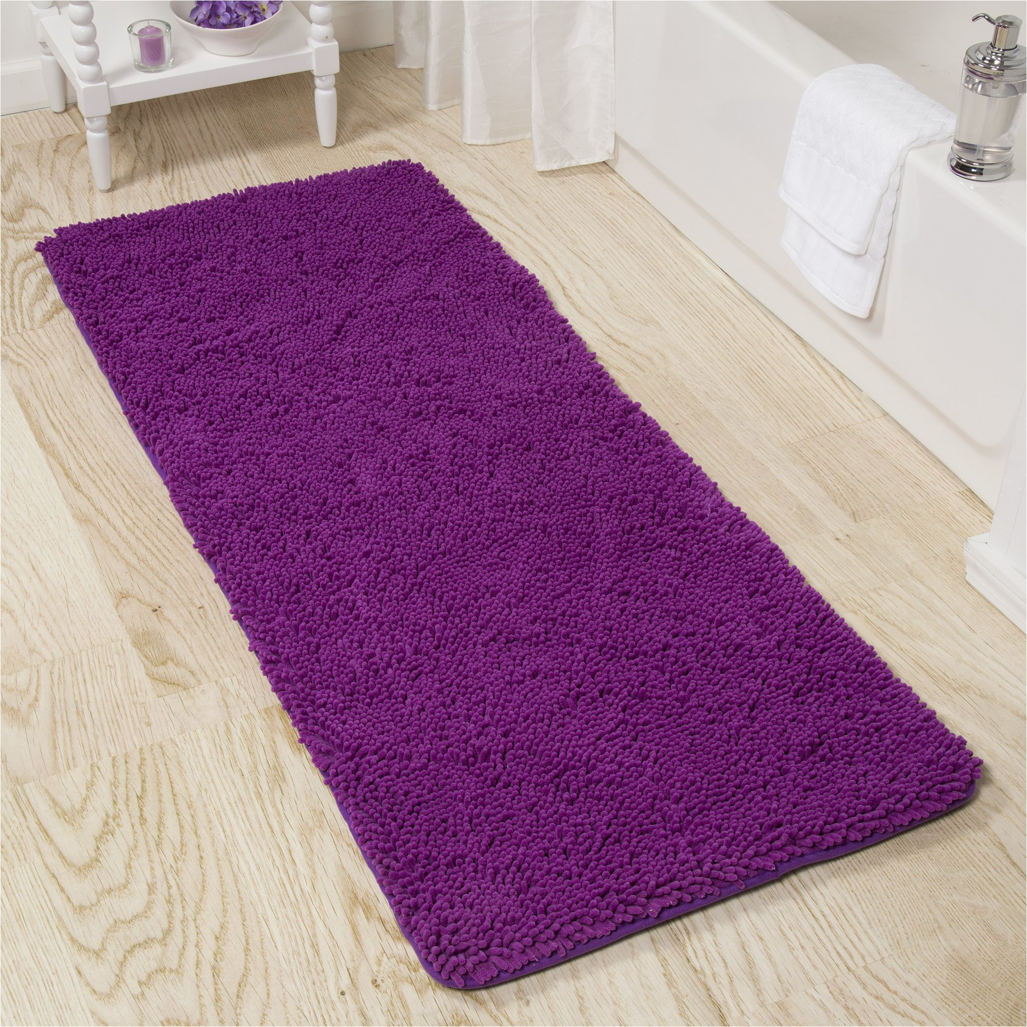 58 Inch Bath Rug Shag Memory Foam Bath Mat – 58-inch by 24-inch Runner with Non-slip Backing – Absorbent High-pile Chenille Bathroom Rug by Lavish Home (purple)