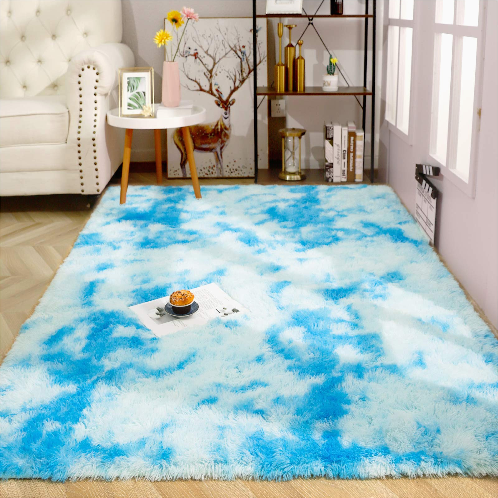 6ft X 6ft area Rugs iseau soft Shag area Rug Modern Indoor Fluffy Rugs, Ultra Comfy Abstract Shaggy Fur Living Room Carpets, Suitable as Bedroom Nursery Rug for Girls and …