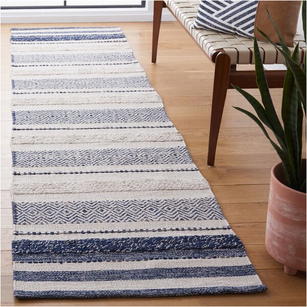 Addilyn Hand Woven Natural area Rug Addilyn Striped Hand-woven Flatweave Cotton Ivory/navy area Rug
