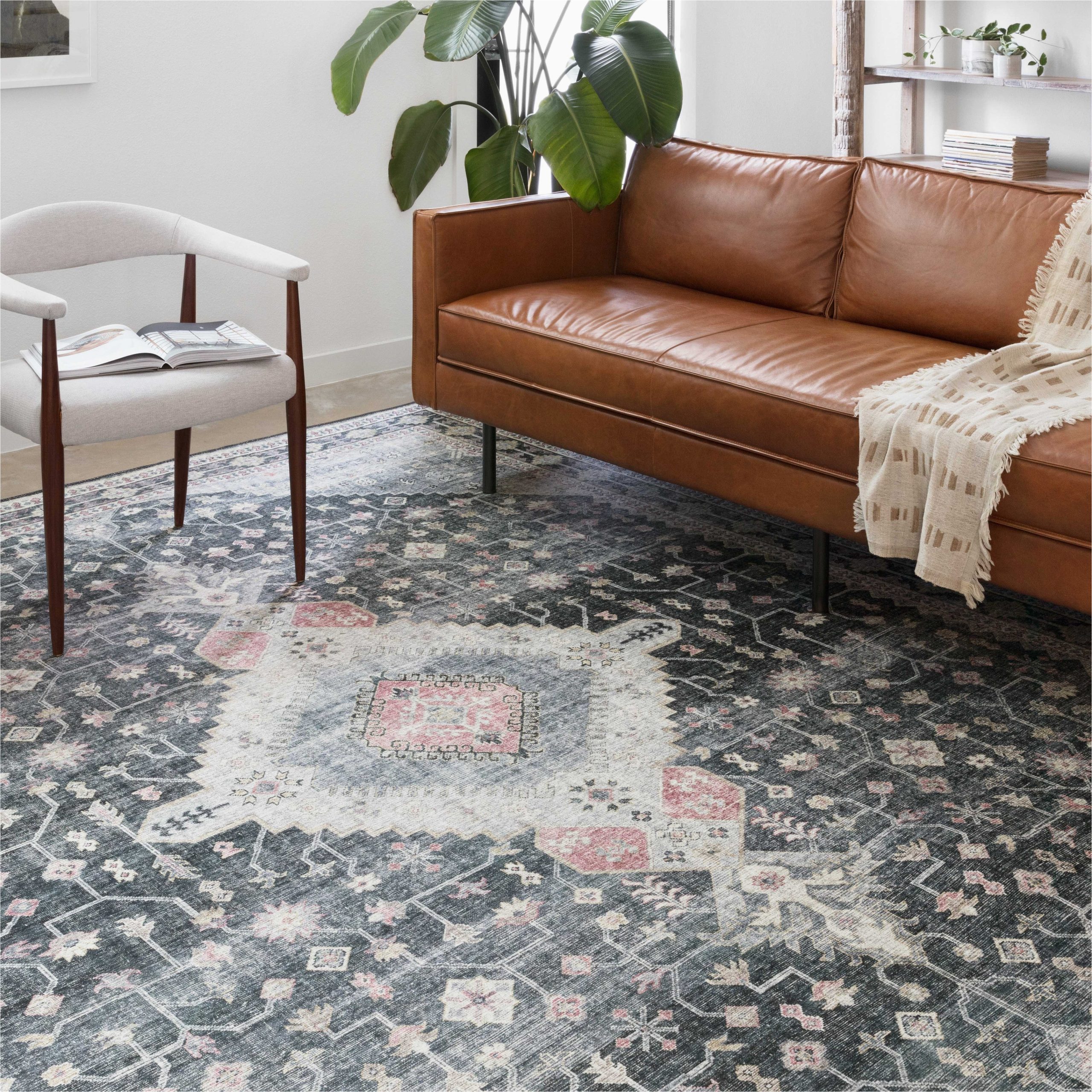 Alexander Home Leanne Traditional Distressed Printed area Rug Alexander Home Leanne Vintage Boho oriental Printed area Rug Charcoal / Multi 9′ X 12′ 9′ X 12′ Indoor Living Room, Bedroom, Dining Room Rectangle