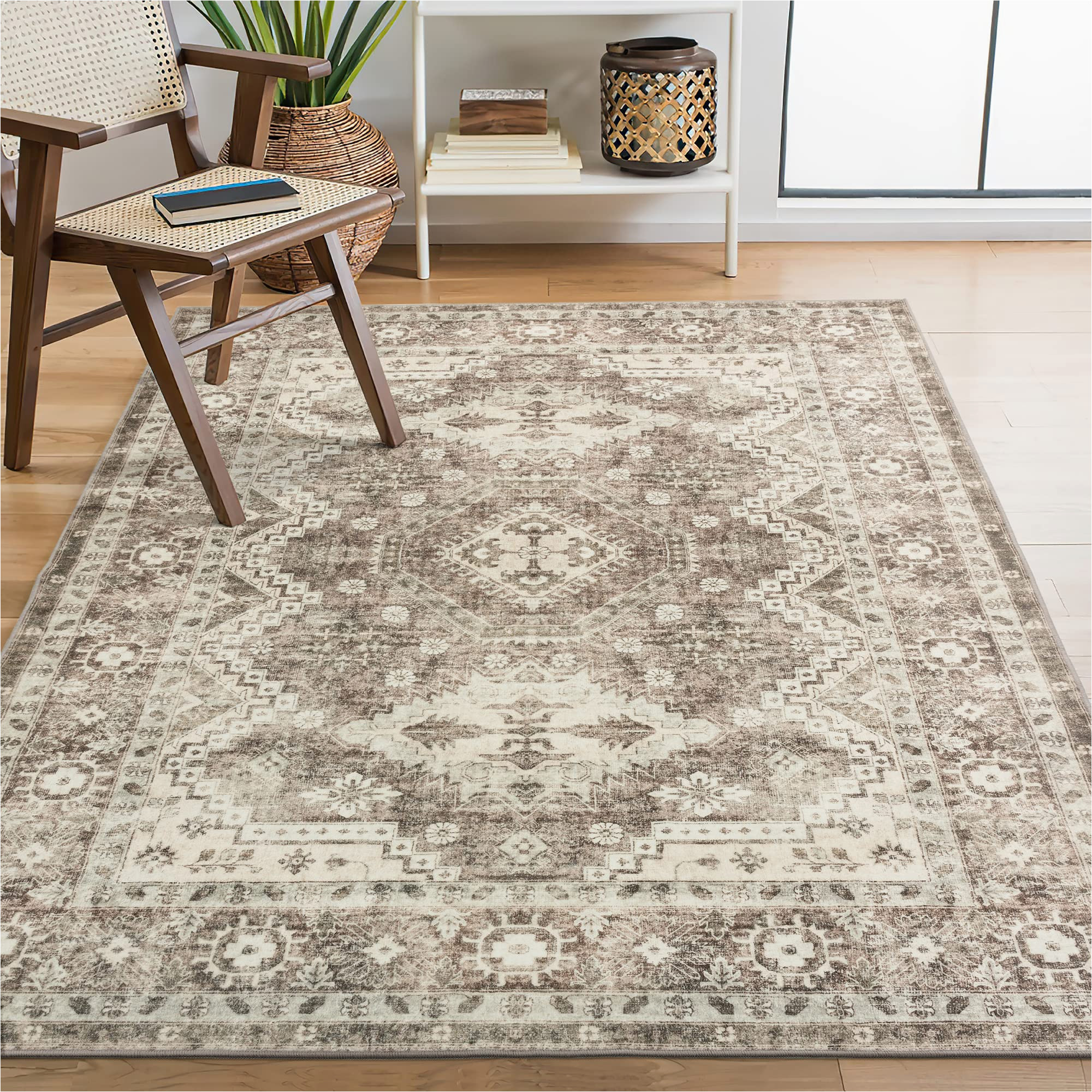 Area Rugs Near Me now Rugland 5×7 area Rugs â Stain Resistant Washable Rug, Anti Slip Backing Rugs for Living Room, Boho Persian Tribal area Rugs (tpr07-ivory, 5’x7′)