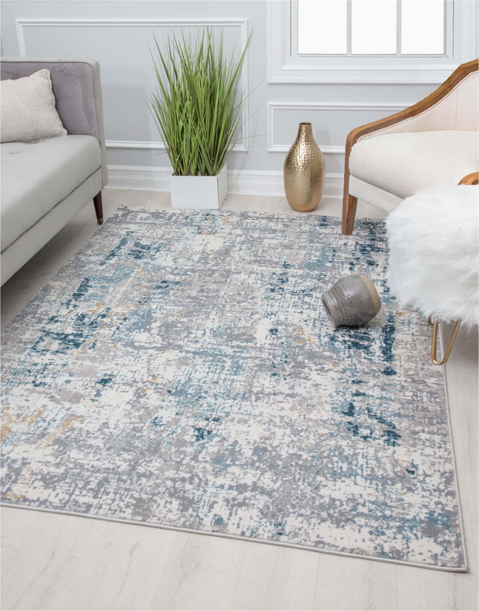 Astor Vintage Sapphire Blue Gray area Rug Rugs America astor Ad90b Blue Luxe Transitional Abstract Gray area Rug, 2’6″x8′