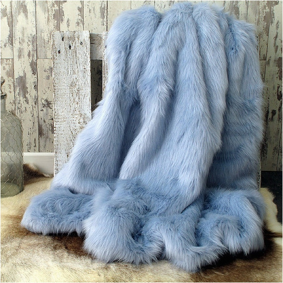 Baby Blue Fur Rug Luxurious Baby Blue Faux Fur Bed or sofa Throw with Grey – Etsy