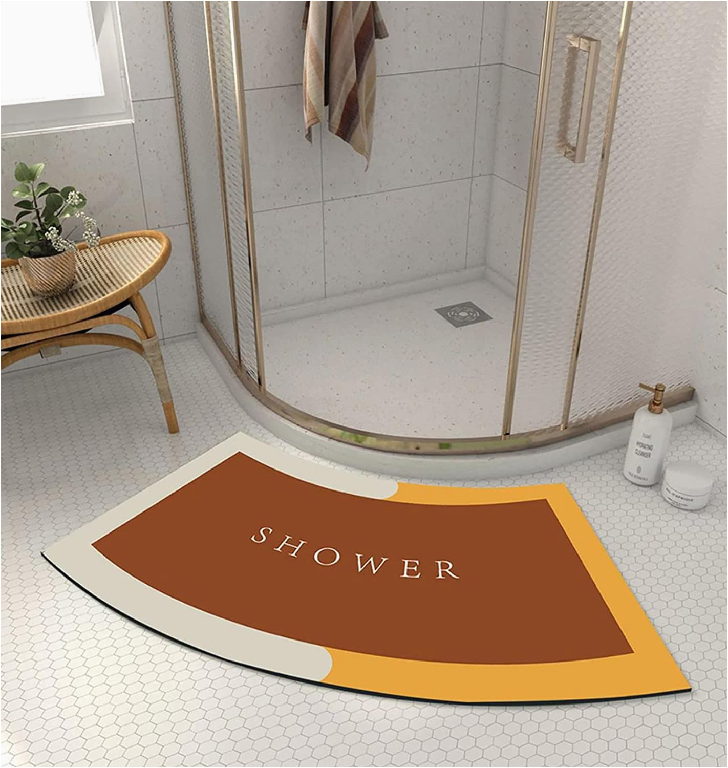 Bath Rug for Corner Shower Dosodo Curved Bath Mat, Non-slip Washable Microfibre soft Strong Water Absorbent for Round Shower Corner Shower Cubicle, 45 X 100 Cm, orange