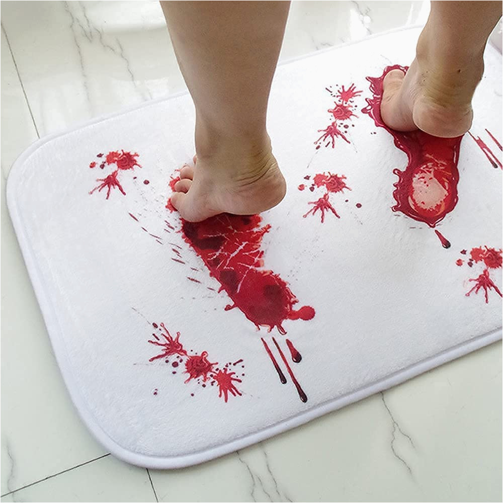 Bath Rug that Turns Red when Wet Rhsh Bath Mat Halloween Bloody Footprint Changes Will Not Color when Wet Non-slip Rug Scare Your Friends Carpet, for Shower, Bathroom, Doorway …