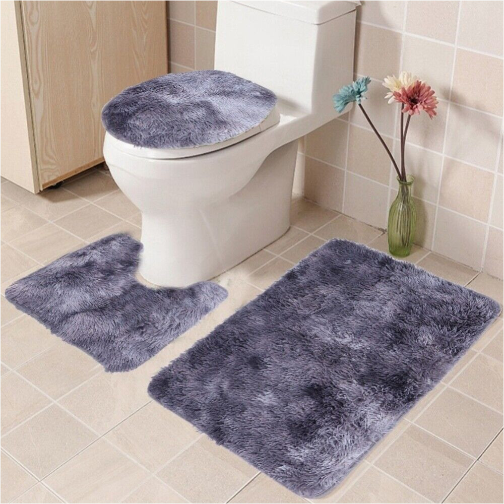 Bath Rugs and Lid Covers 3pcs Bathroom Rug Set soft Non Slip toilet Lid Cover Bath Mat Contour Rug Home