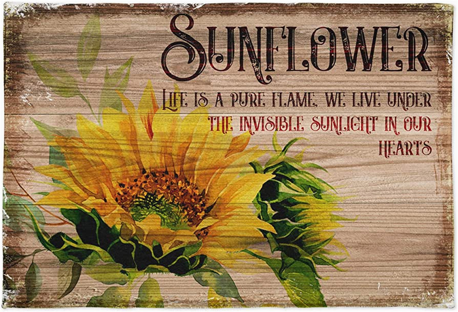 Bath Rugs with Sayings Floor Door Mats Shag Carpet Primitive Old Wood Plank,non Slip Super soft Bath Rugs Quote Sayings with Vintage Rustic Sunflower,shaggy Fuzzy area Rug …