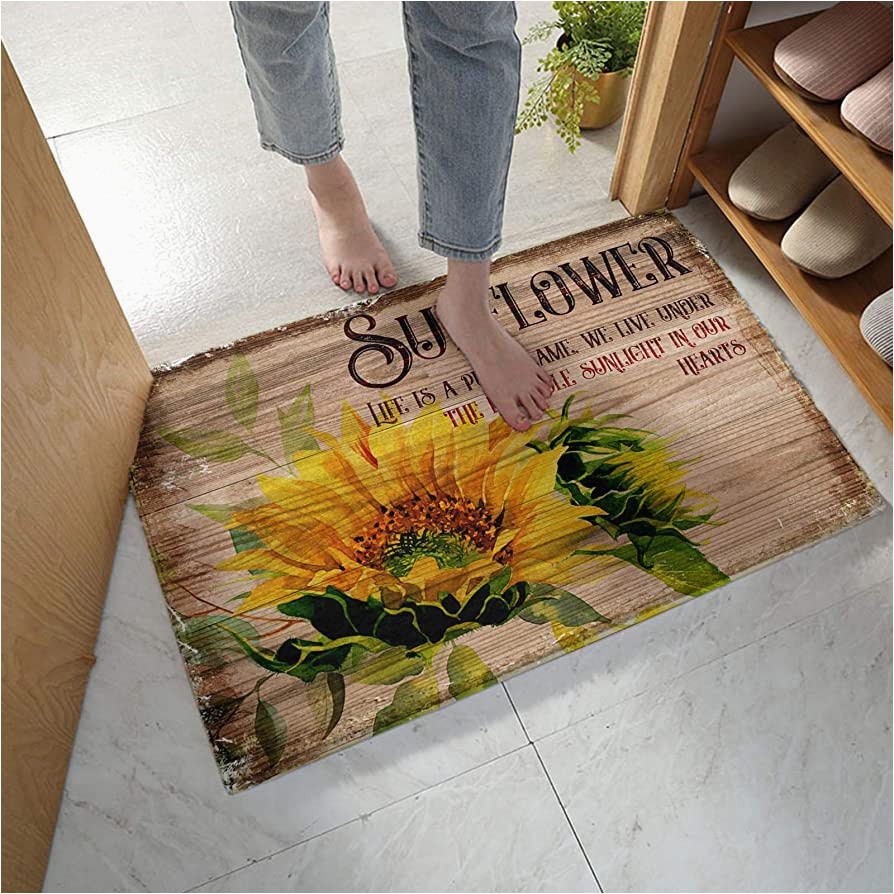 Bath Rugs with Sayings Floor Door Mats Shag Carpet Primitive Old Wood Plank,non Slip Super soft Bath Rugs Quote Sayings with Vintage Rustic Sunflower,shaggy Fuzzy area Rug …