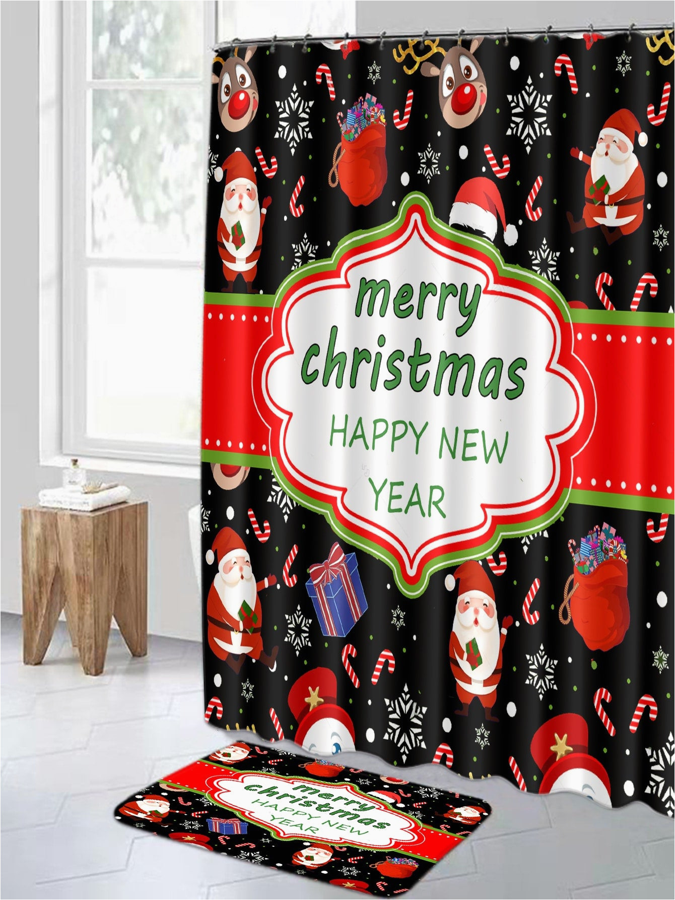 Bed Bath and Beyond Christmas Rugs 4pc Christmas Slogan & Santa Print Bath Rug and Shower Curtain …
