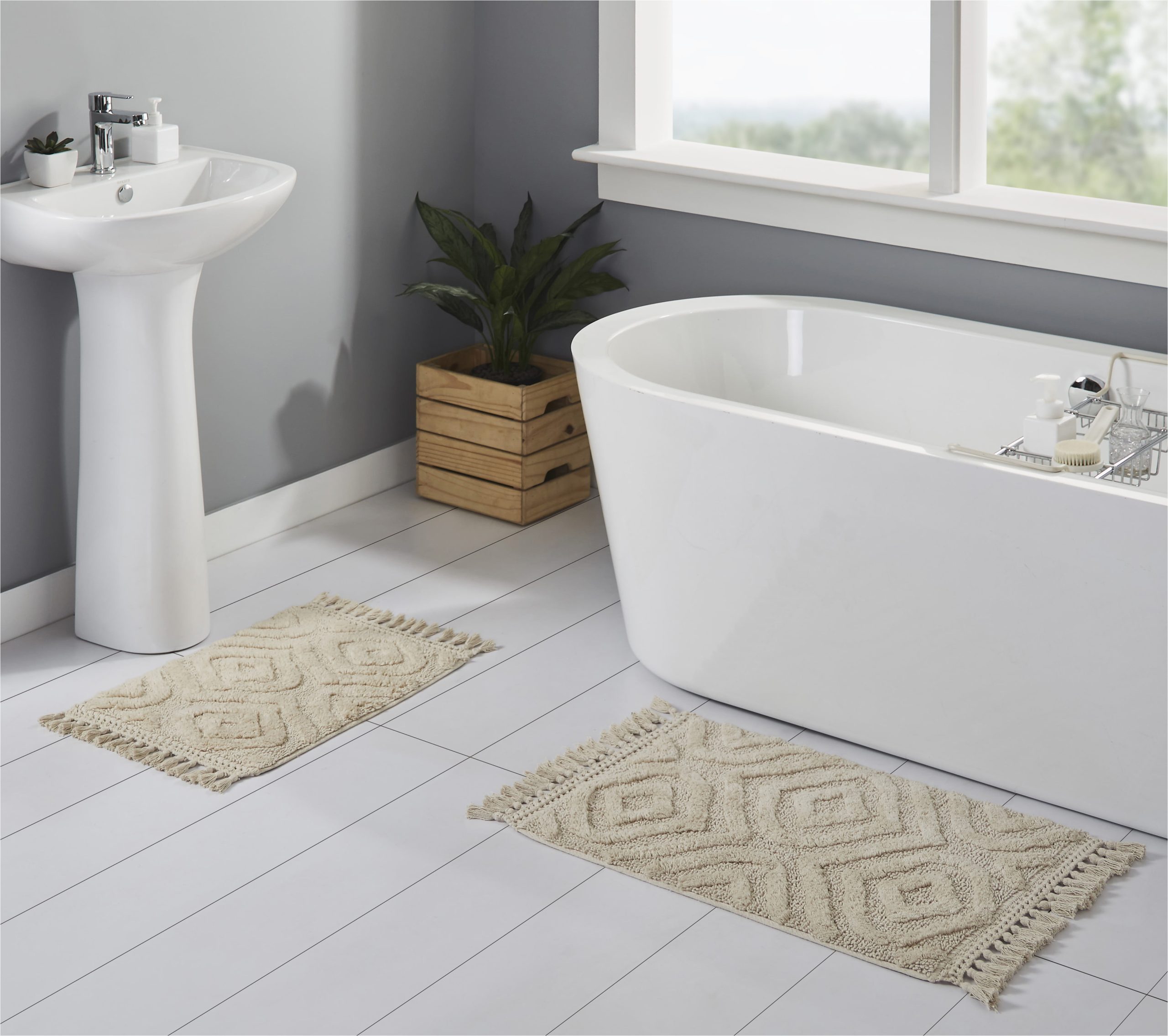 Better Homes and Gardens Bath Rugs Walmart Better Homes and Gardens Tassel Ogee Beige Cotton Bath Rug Set, 2-pieces, In-store Only