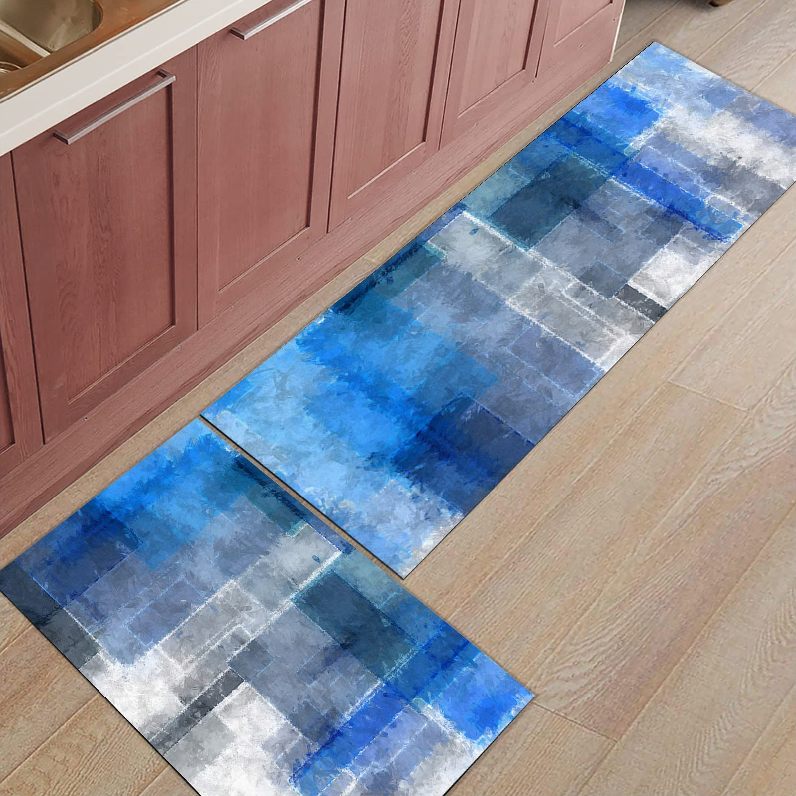 Blue and Gray Kitchen Rugs Blue and Gray Kitchen Rugs Set Of 2 Kitchen Mats Washable Non-slip Kitchen Runner Rug for Floor, Living Room, Laundry, Bedroom, Sink, Front Door, …