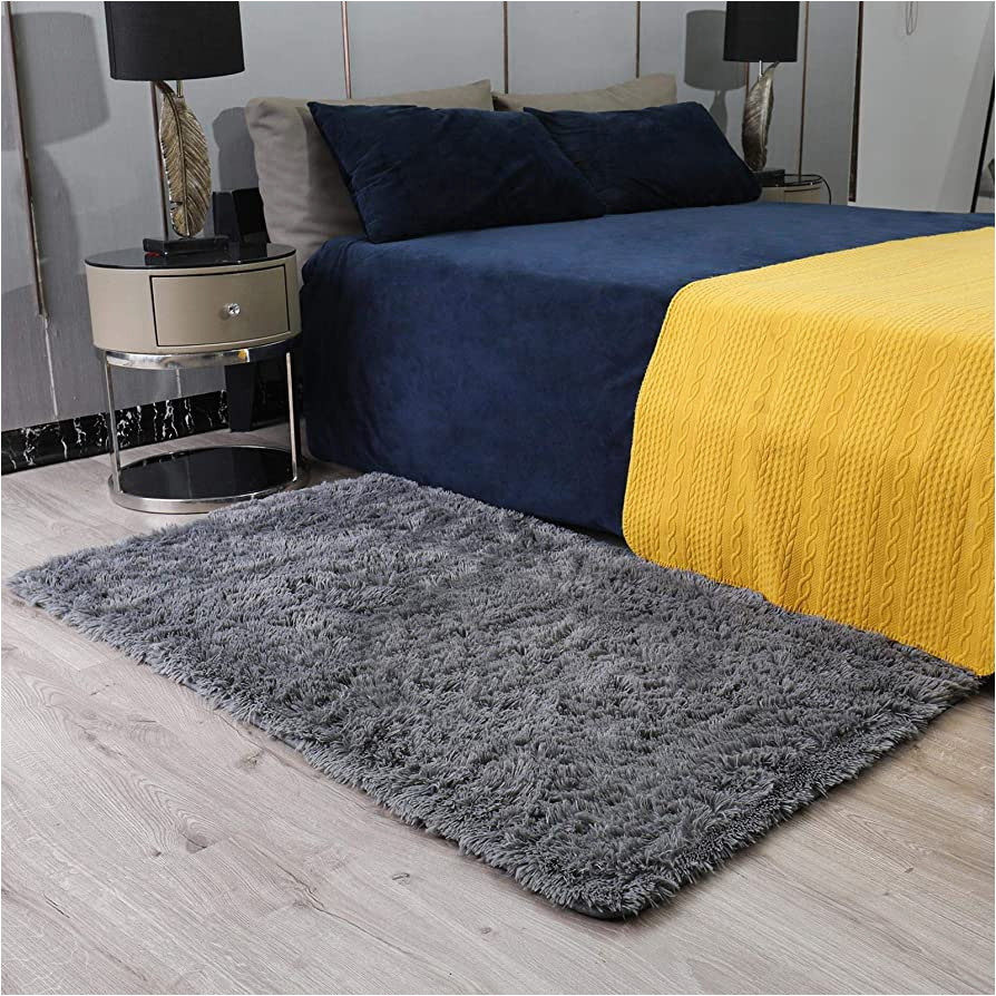 Cheap 3 X 5 area Rugs Ophanie 3 X 5 Feet College Dorm Room Grey Small area Rug, Non-slip Rugs for Bedroom, Fluffy Shaggy Bedside Floor soft Shag Fuzzy Plush Carpet for Kids …