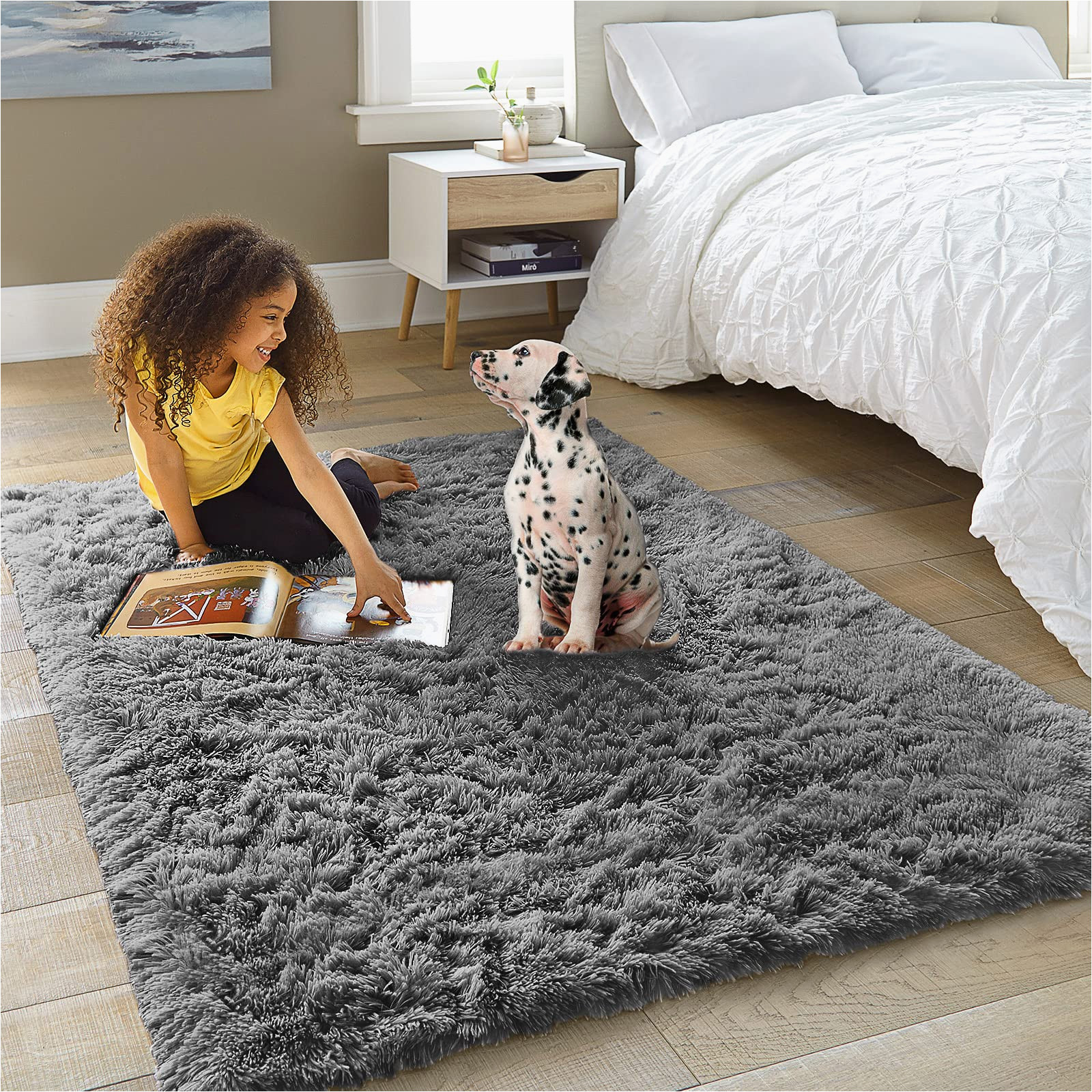 Cheap 3 X 5 area Rugs Ophanie Machine Washable 3 X 5 Feet Rugs for Bedroom, Fluffy Shaggy Bedside Floor Dorm Grey area Rug, soft Gray Fuzzy Non-slip Indoor Room Carpet for …