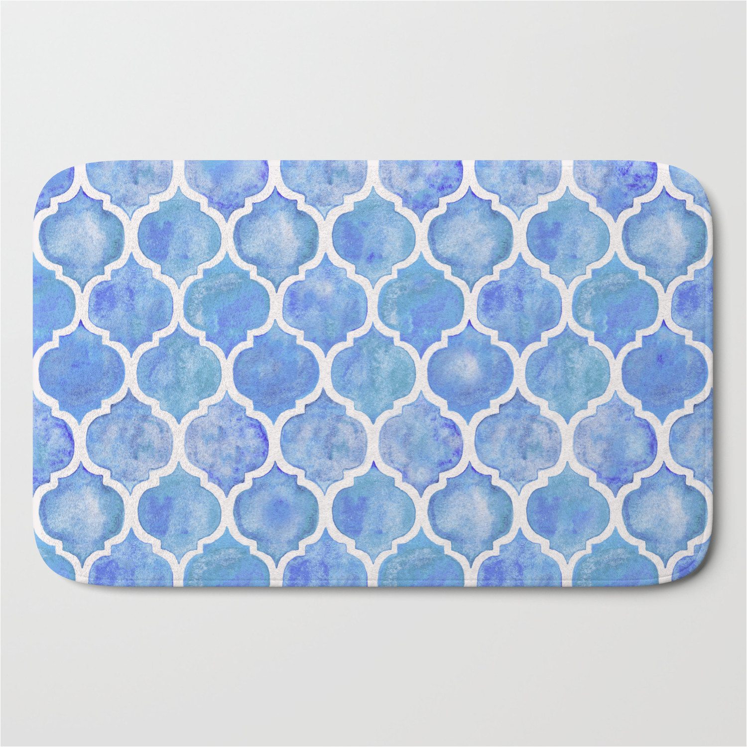 Cornflower Blue Bath Rugs Cornflower Blue Moroccan Hand Painted Watercolor Pattern Bath Mat