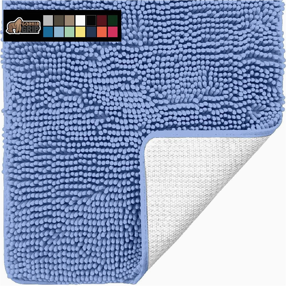 Cornflower Blue Bath Rugs Gorilla Grip Bath Rug, 70×24, Thick soft Absorbent Chenille Rubber Backing Bathroom Rugs, Microfiber Dries Quickly, Shaggy Machine Washable Mats, …