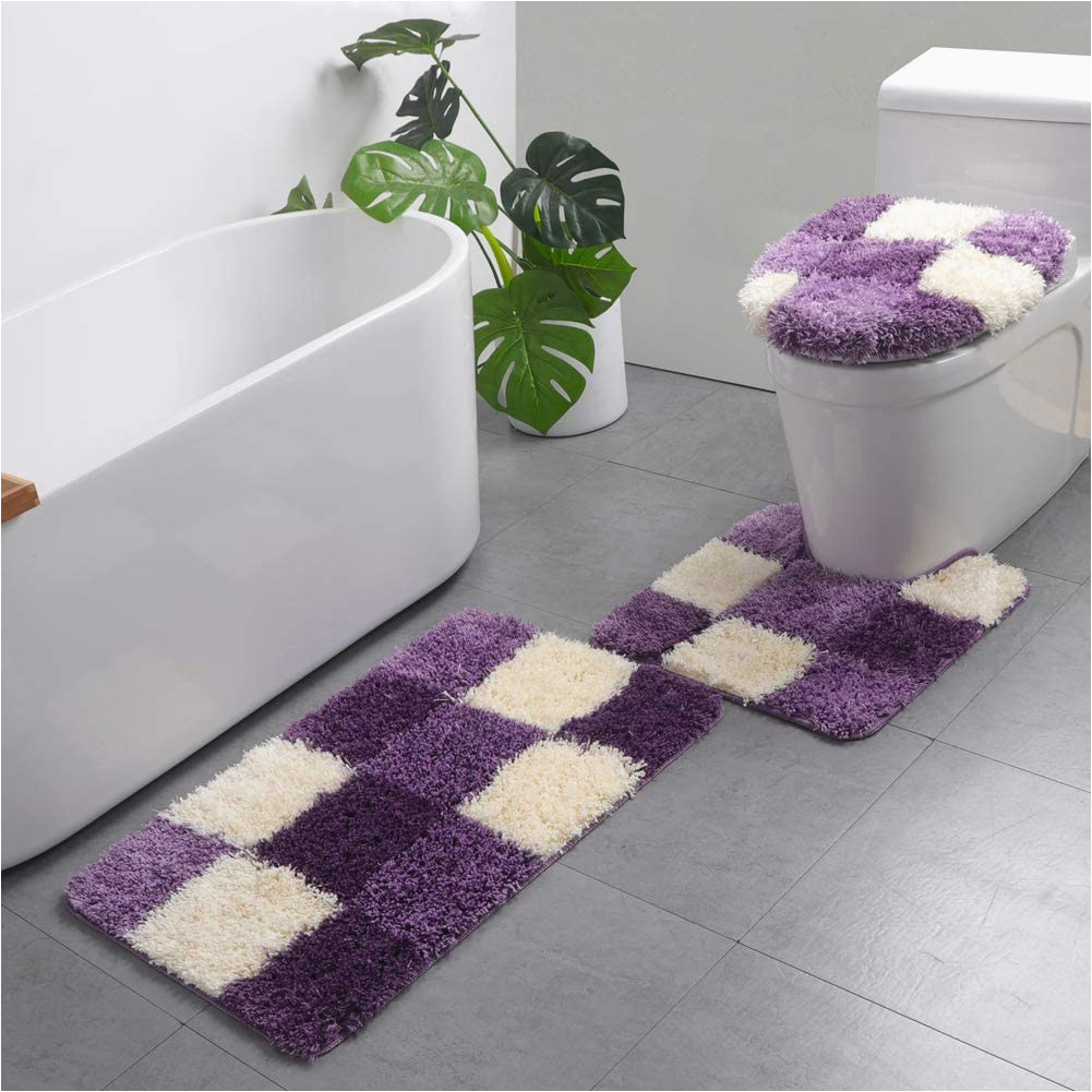 Dark Purple Bath Rug Set Buy 3 Pieces Bathroom Rugs Set Water Absorbent Comfy Shaggy Bath …