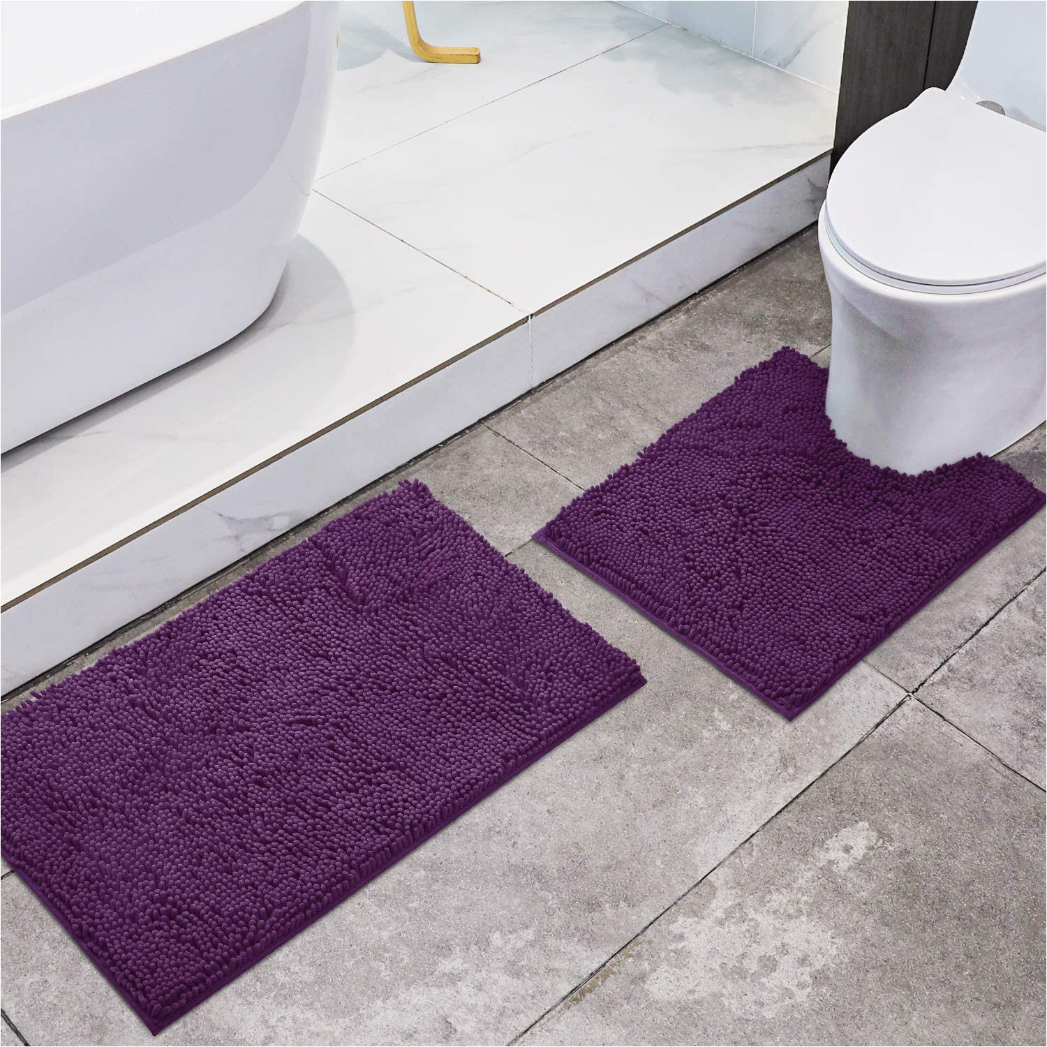 Dark Purple Bath Rug Set Homeideas Bathroom Rugs Sets 2 Piece Deep Purple, Ultra soft Non …