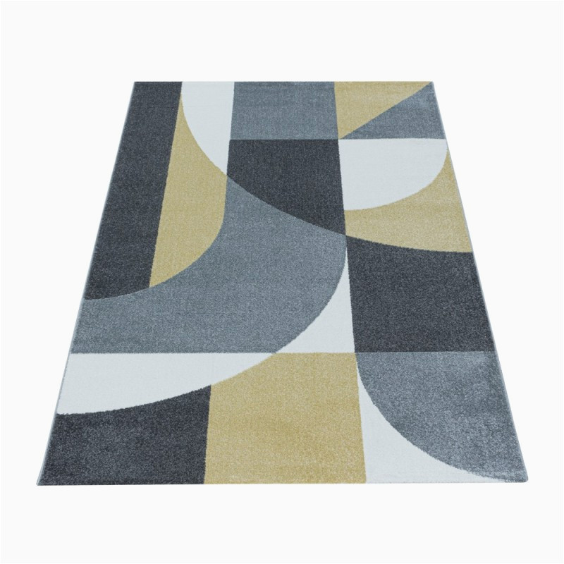 Dewald Hand Tufted Blue area Rug Living Room Rug, Short Pile Rug, Design Zip Code Pattern, Abstract Yellow