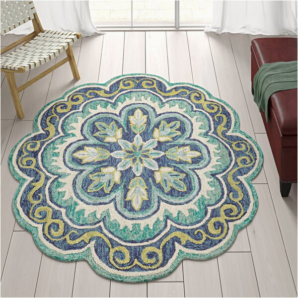 Fremont Wool Aqua area Rug Cementon Floral Handmade Tufted Wool Green area Rug