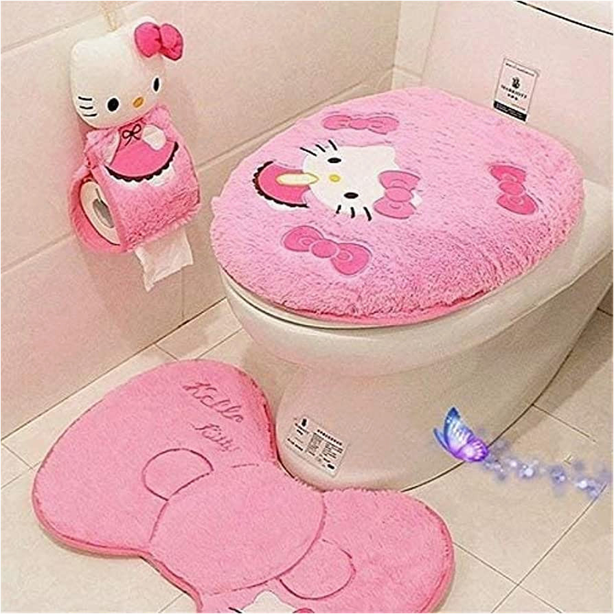 Hello Kitty Bath Rug Gvttx Bath Mat Cute Cartoon Pink 4 Pcs Bathroom Set toilet Cover Wc Non Slip Bath Mat – toilet Contour Rug Closestool Lid Cover, Seat Cushion,tissue …