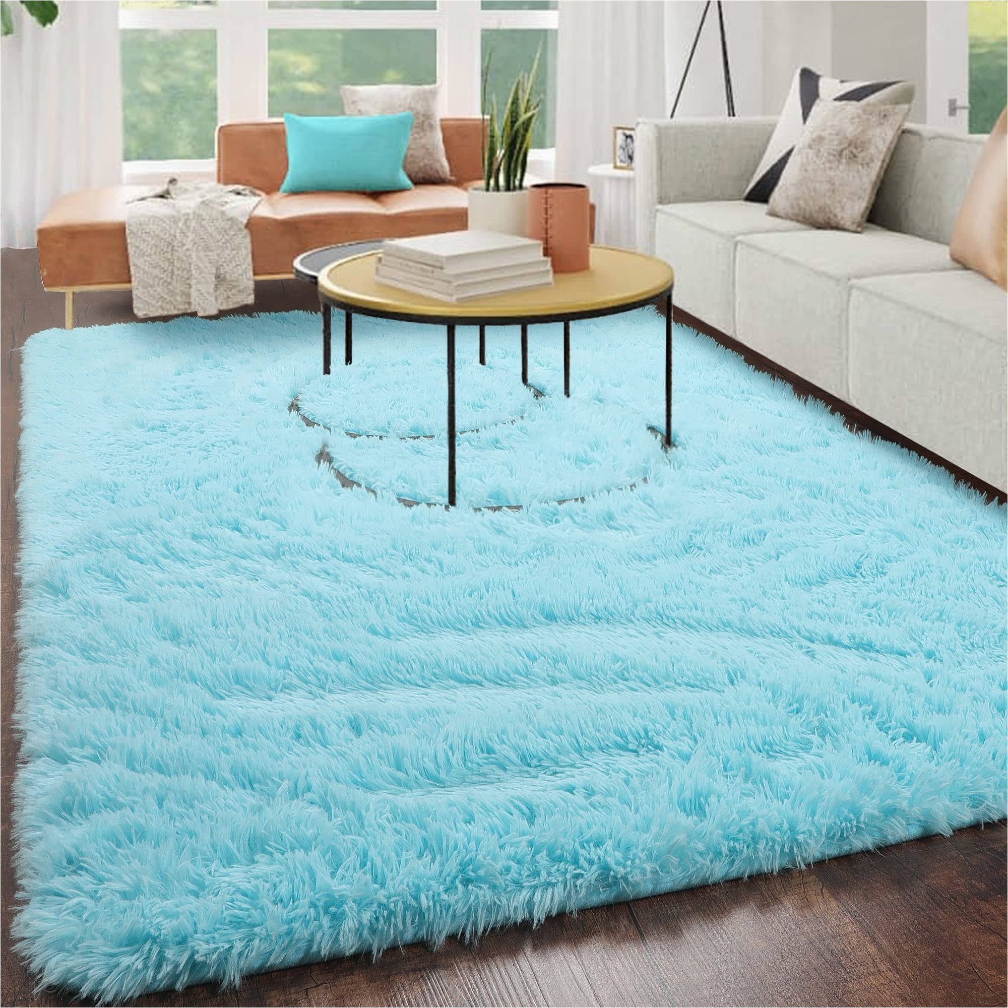 Light Blue Fluffy Rug Kicmor Light Blue Fluffy area Rugs for Bedroom,5×8 Feet,fuzzy Rug for Living Room,shaggy Carpets for Boys Girls Room Decor,furry Rugs for Kids …