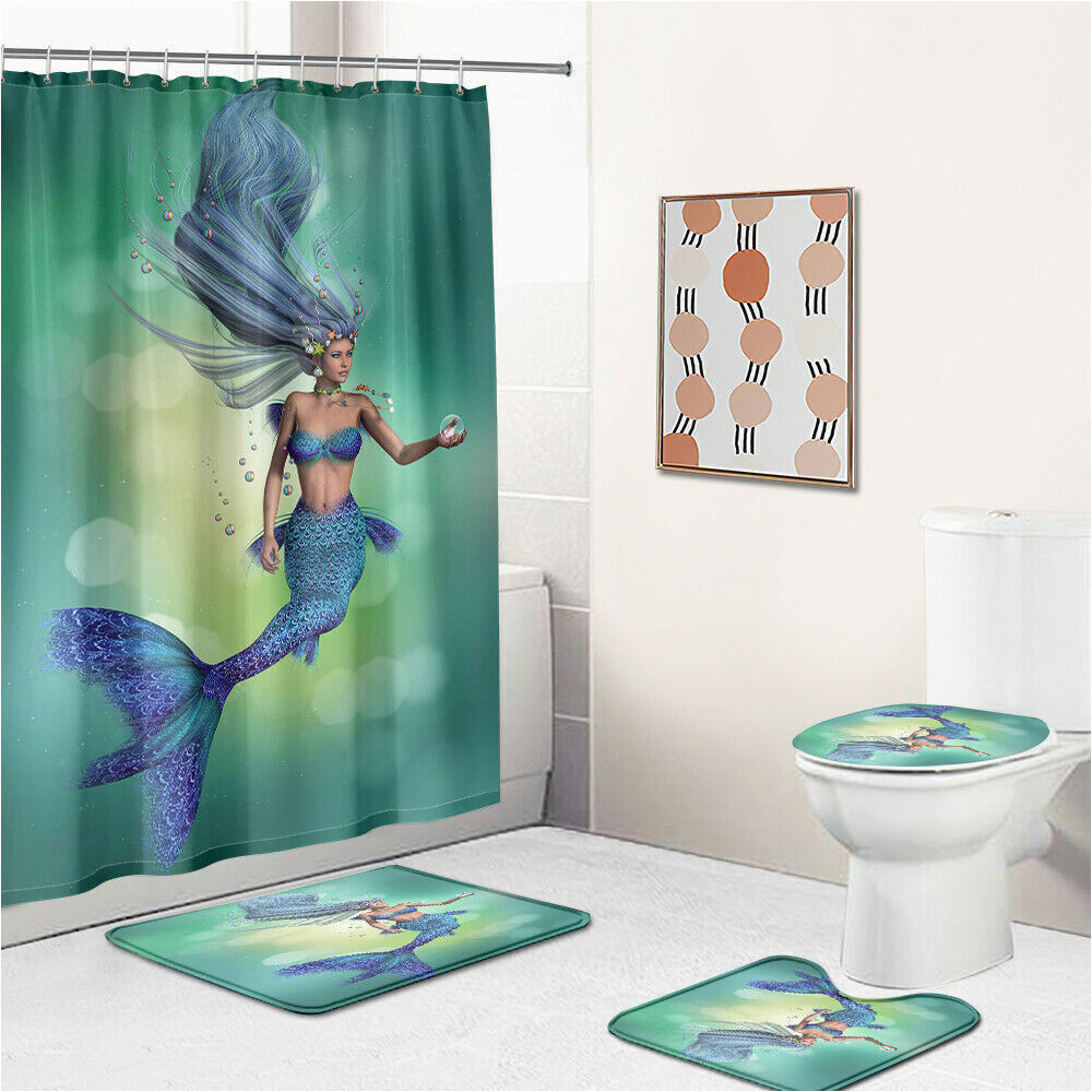 Mermaid Bath Rug Set Mermaid Shower Curtain Bathroom Rug Set Thick Bath Mat Non-slip toilet Lid Cover