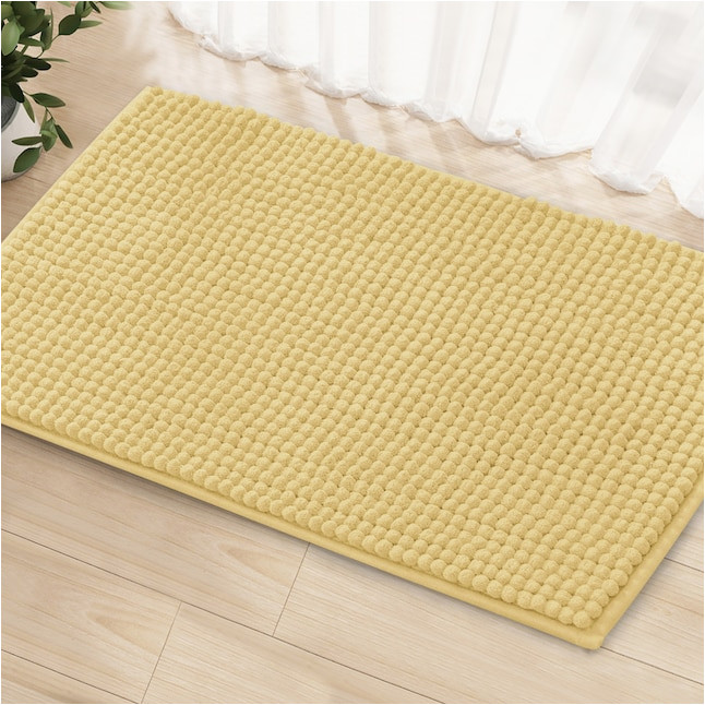 Mustard Colored Bath Rugs Subrtex Luxury Chenille 60-in X 24-in Yellow Beige Polyester Bath …