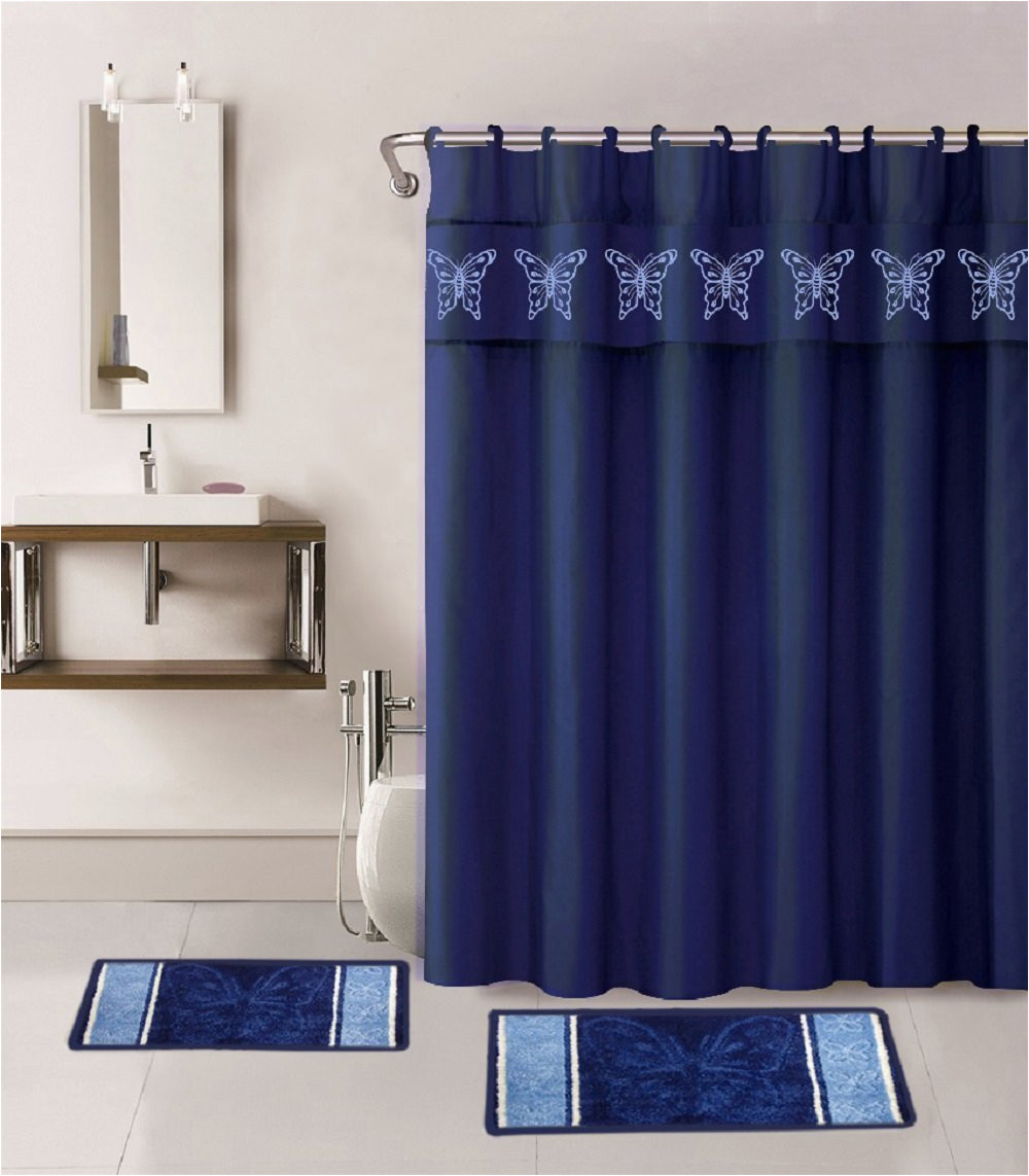 Navy Blue Bath Rug Walmart 15 Piece Multi Color Jacquard Bath Rug Set. butterfly Navy Blue …