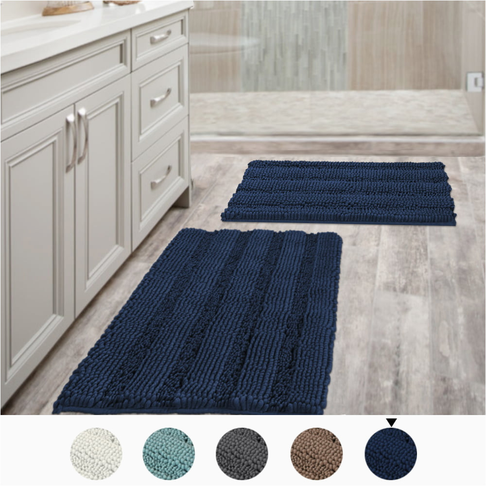 Navy Blue Bath Rug Walmart 2 Piece Bathroom Rug Set, Slip-resistant Extra Absorbent Washable, 20″ X 32″ and 17″ X 24″, Navy Blue