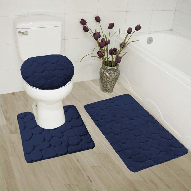 Navy Blue Bath Rug Walmart 3-pcrock Navy High Quality Jacquard Bathroom Bath Rug Set Washable Anti Slip Rug 18″x28″, Contour Mat 18″x18″ and toilet Seat Lid Cover 18″x19″ with …