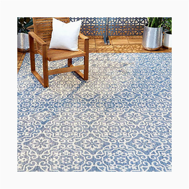 Nicki Gray Blue Indoor Outdoor area Rug Nicole Miller New York Patio Country Danica Transitional Geometric Indoor/outdoor area Rug, Blue/grey, 5’2″x7’2″