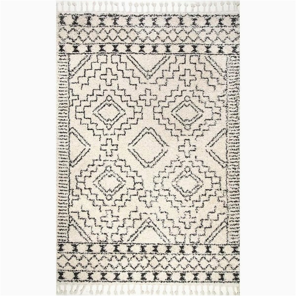 Off White Tribal Moroccan Tassel area Rug Vasiliki Moroccan Tassel Shag Off-white 9 Ft. X 12 Ft. area Rug