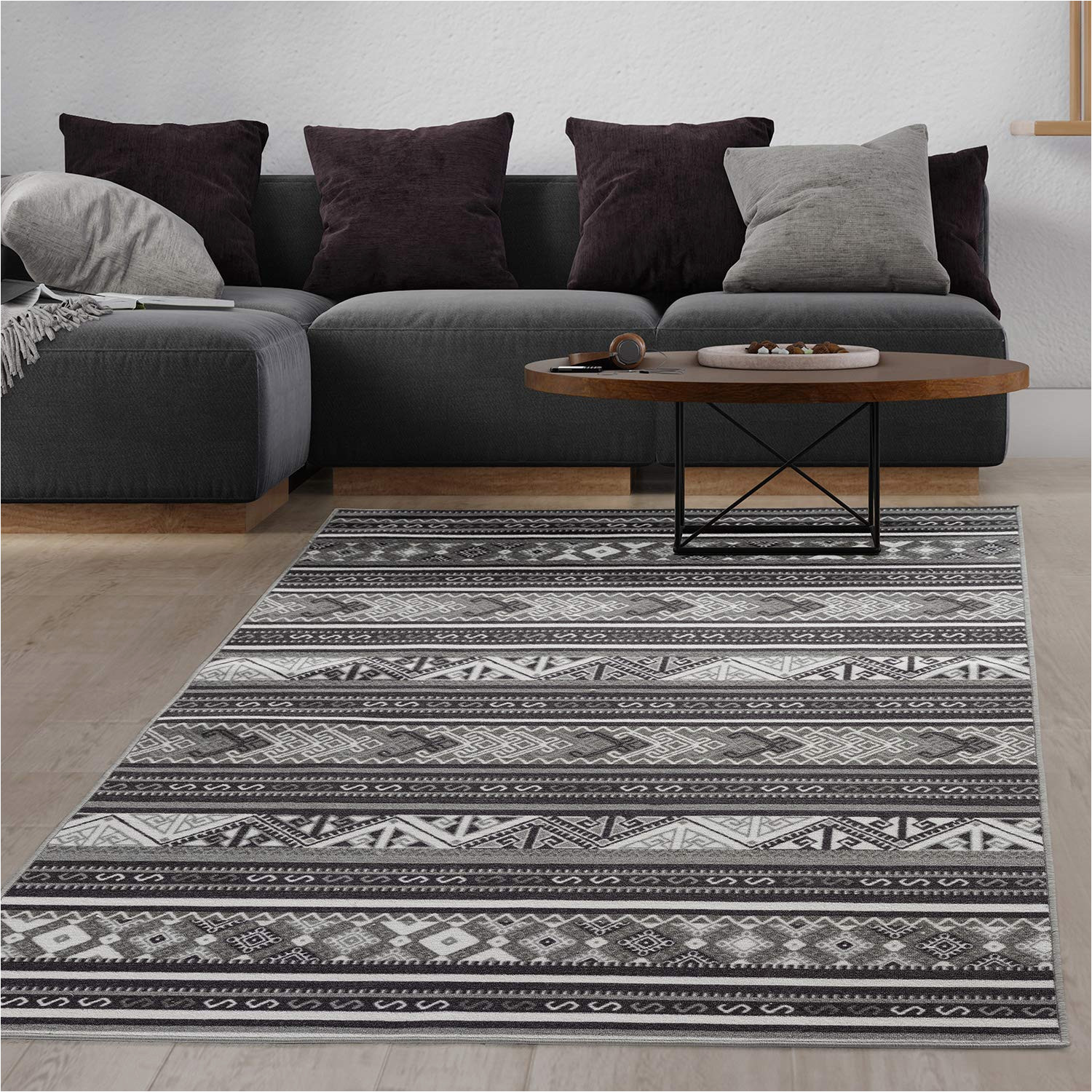 Patel Dark Gray area Rug Antep Rugs Alfombras Non-skid (non-slip) 8×10 Rubber Backing Moroccan Geometric Low Profile Pile Indoor area Rugs (black, 8′ X 10’3″)