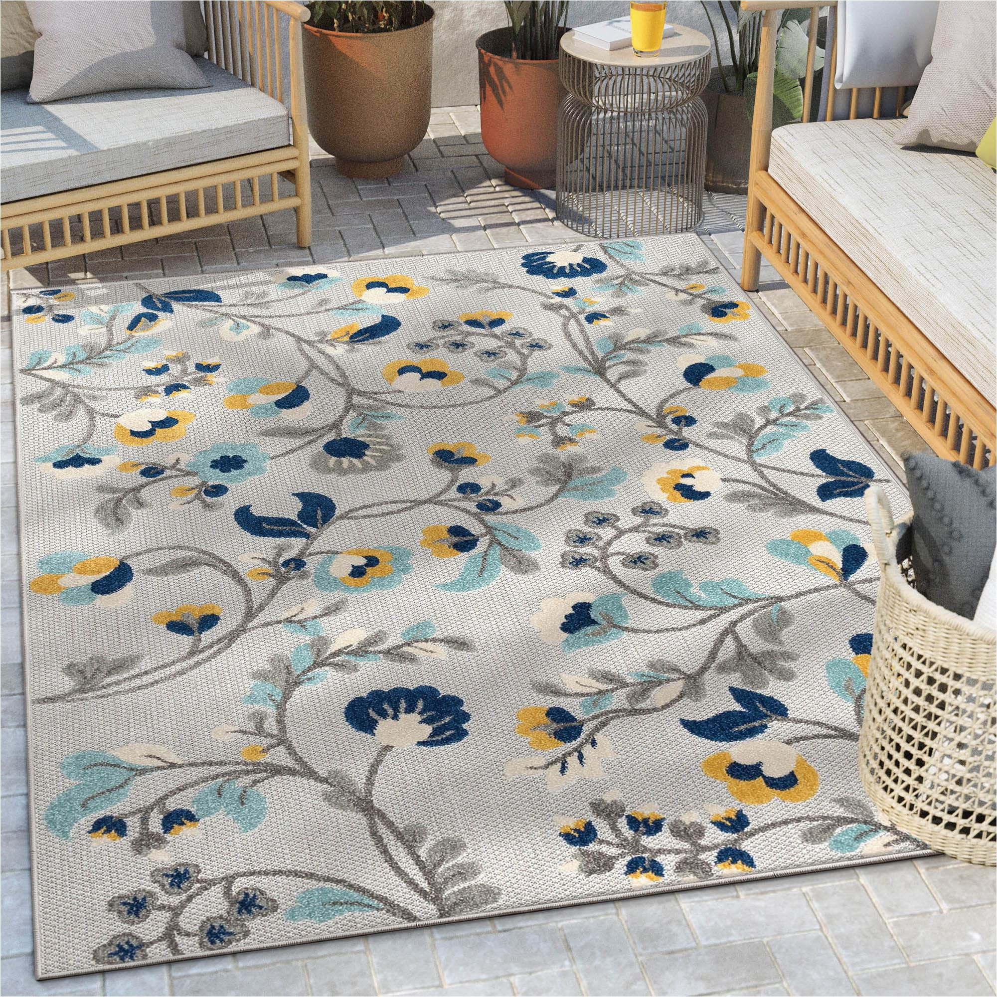 Pier One area Rugs 5×7 Well Woven Darla Floral Grey Indoor/outdoor area Rug 5×7 (5’3″ X 7’3″) High Traffic Stain Resistant Modern Carpet