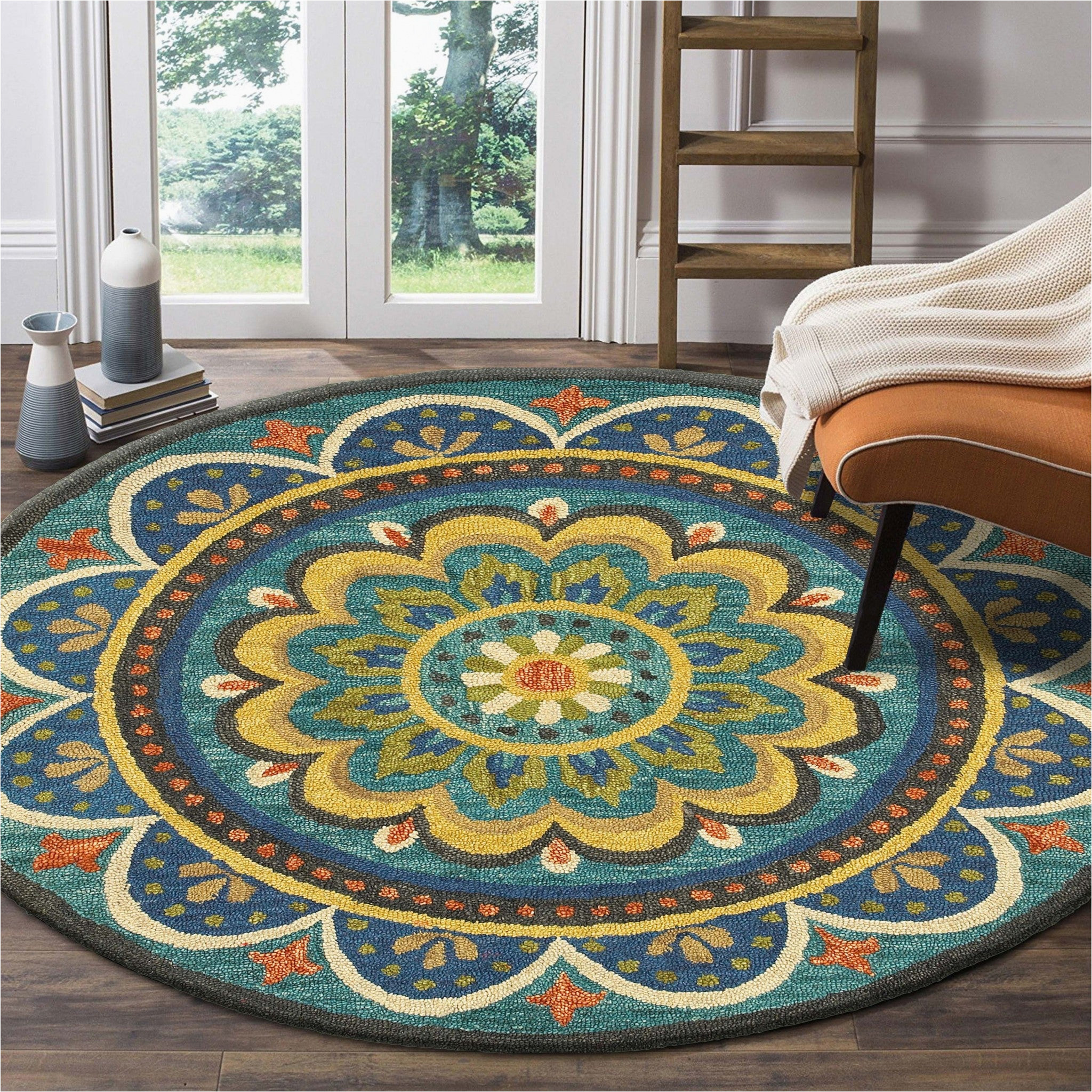 Pier One Round area Rugs Round Blue Floral Mandala area Rug