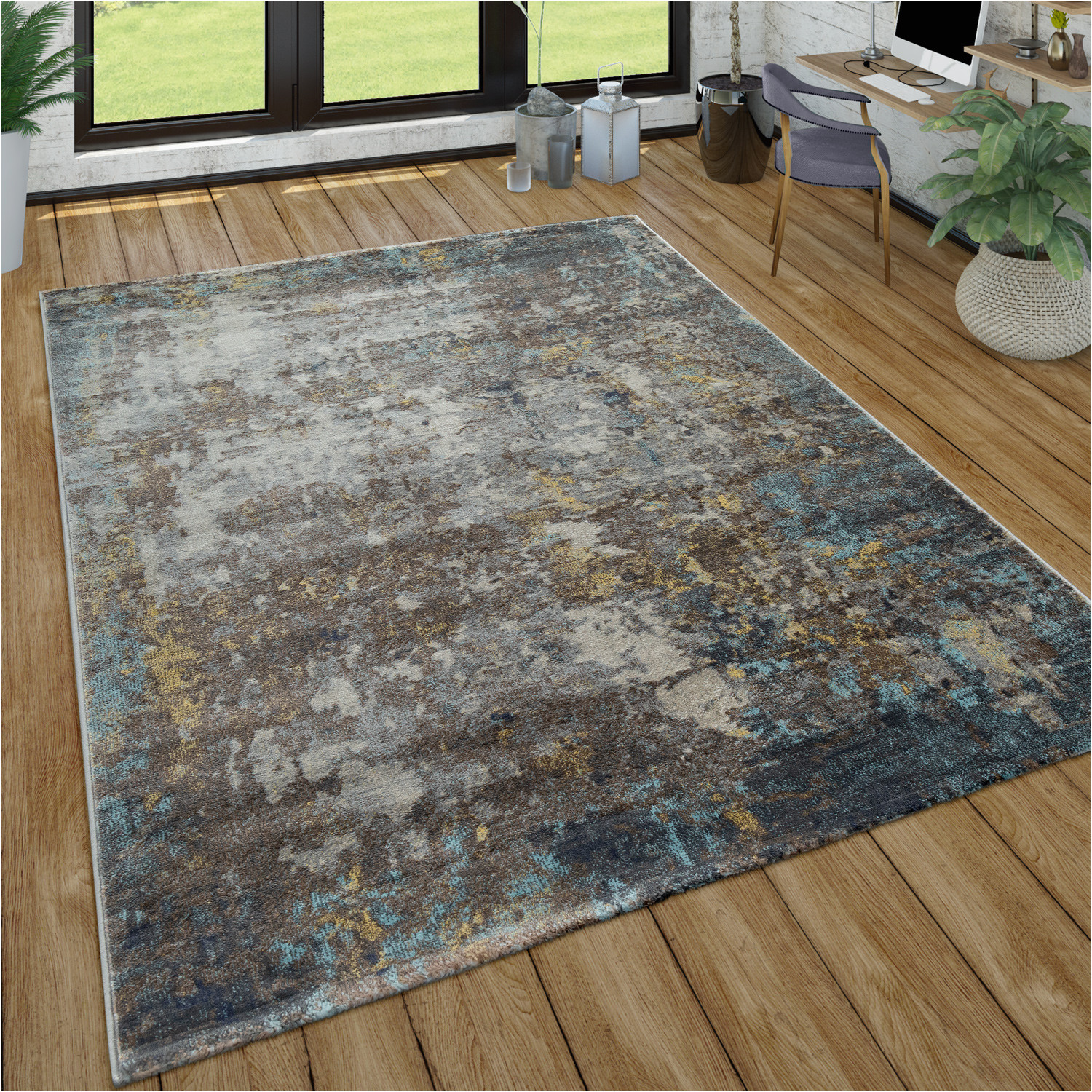 Pier One Tapis area Rug Wohnzimmer-teppich, Kurzflor Im Used Look, Modernes Design In Grau, Blau, Grau, GrÃ¶sse:60×100 Cm