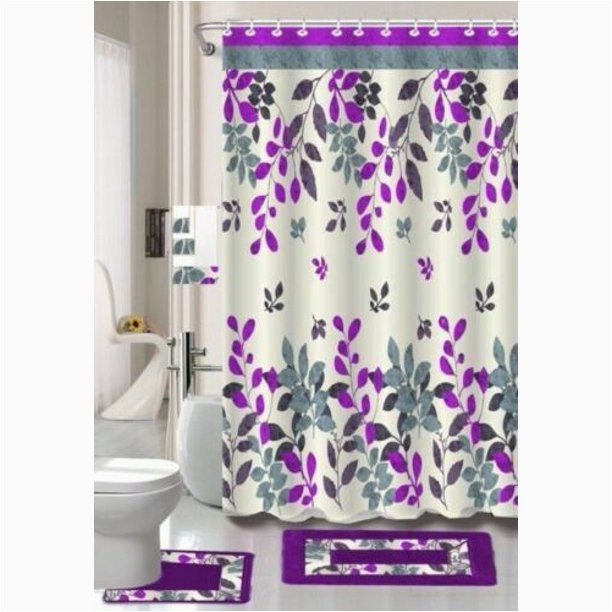 Purple Bath Rugs Walmart Hinata Purple 15 Piece Complete Bathroom DÃ©cor Set with 2 Bath Mats Cenillle soft Non Slip and 1 Matching Shower Curtain with 12 Covered Rings …