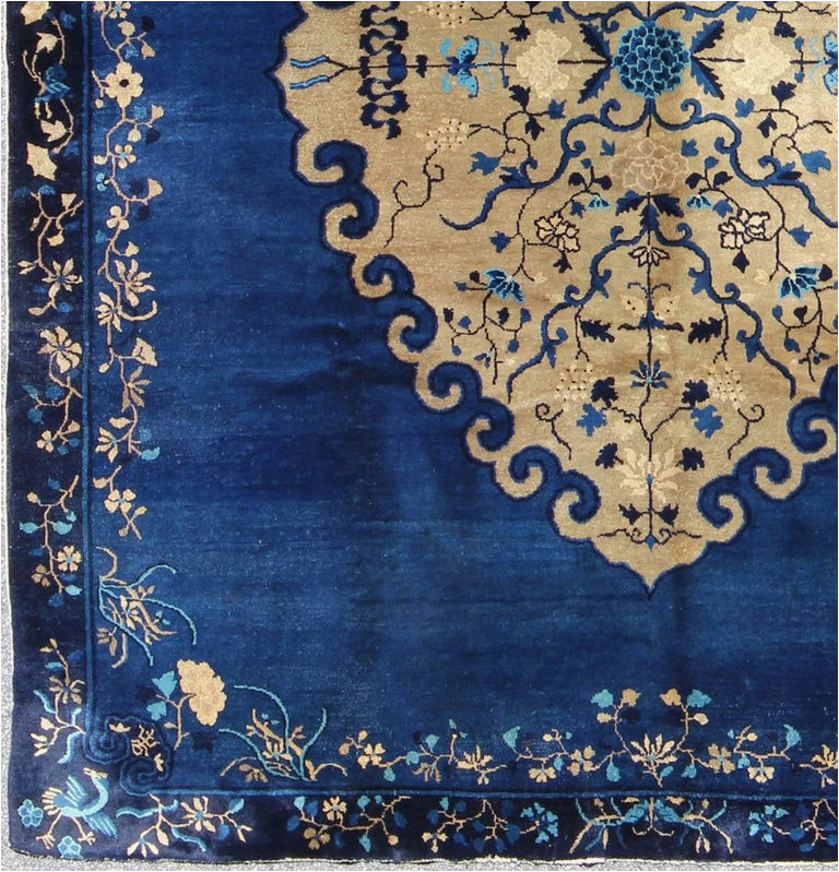 Royal Blue and Gold Rug Antique Chinese Peking Rug In Royal Blue and Gold