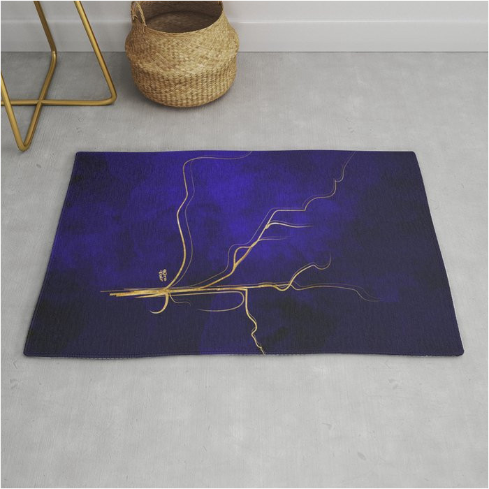 Royal Blue and Gold Rug Kintsugi Gold Royal Blue Watercolor Rug by Kirovair society6