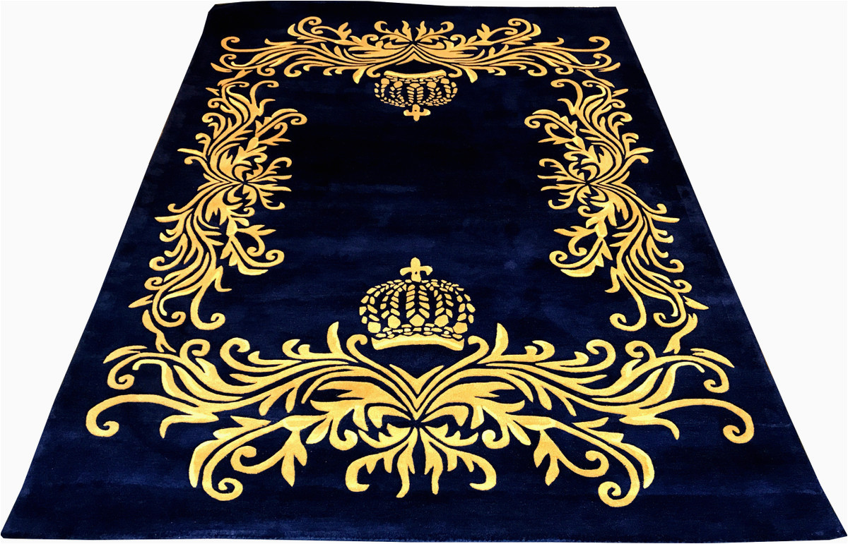 Royal Blue and Gold Rug PompÃ¶Ã¶s by Casa Padrino Luxury Carpet by Harald GlÃ¶Ã¶ckler 160 X 230 Cm Crown Royal Blue / Gold – Baroque Design Carpet – Hand-woven From Wool