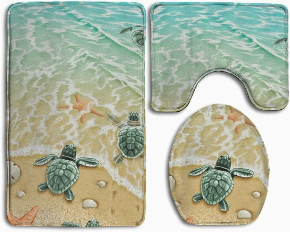 Sea Turtle Bath Rug Loomppq, Turtle On the Beach Bathroom Rug Bath Mat, Non-slip Mat 3-piece Bathroom Set