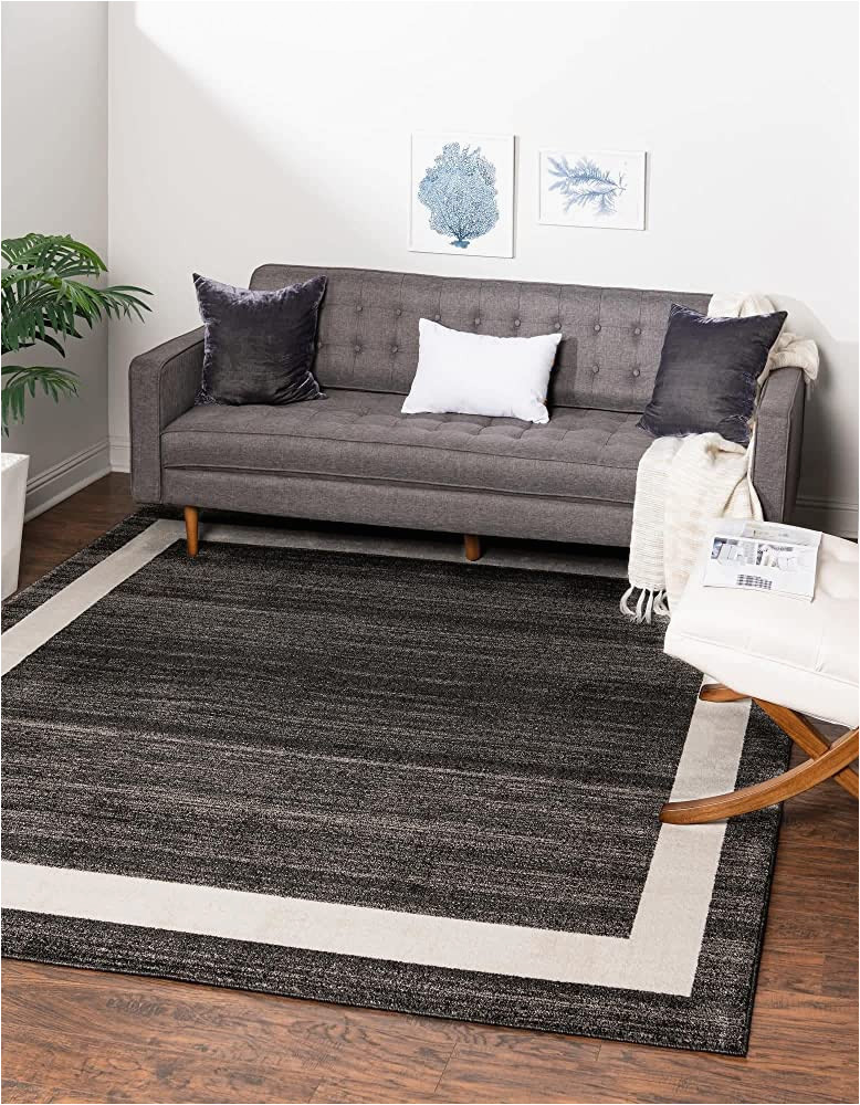 Unique Loom Del Mar Collection Contemporary Transitional Gray area Rug Unique Loom Del Mar Collection area Rug-transitional Inspired with Modern Contemporary Design, Square 8′ 0″ X 8′ 0″, Black/ivory