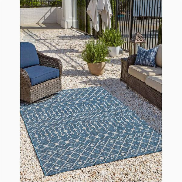 Unique Loom Outdoor Trellis area Rug Unique Loom Azure Blue/gray Tribal Trellis Outdoor 6 Ft. X 9 Ft …