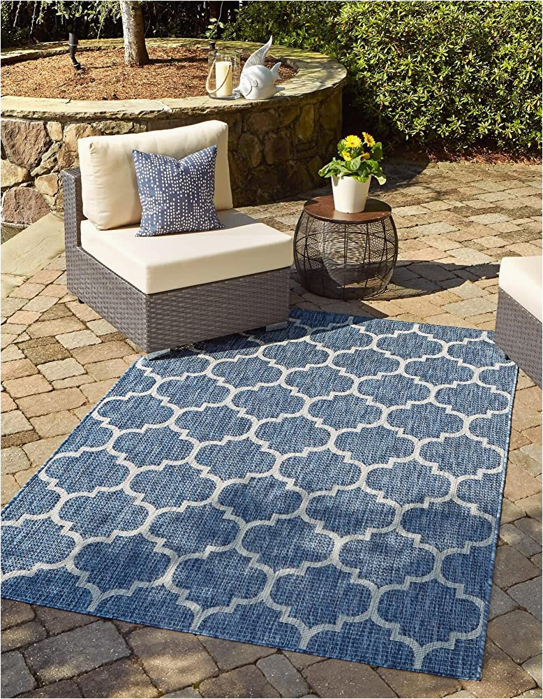 Unique Loom Outdoor Trellis area Rug Unique Loom Trellis Collection area Rug-lattice Design, Moroccan Inspired for Indoor/outdoor DÃ©cor, 4′ 0″ X 6′ 0″, Navy Blue/gray