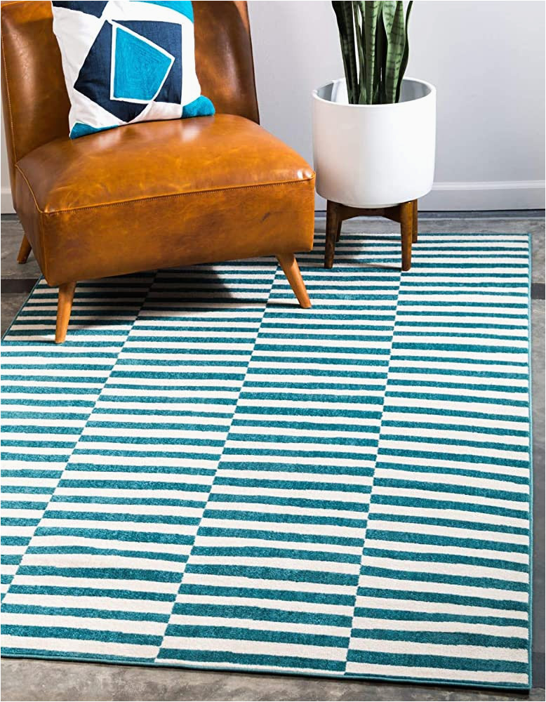 Unique Loom Striped Williamsburg area Rug Unique Loom Williamsburg Collection Casual Transitional Thick Alternating Stripes area Rug, 9 X 12 Ft, Teal/beige
