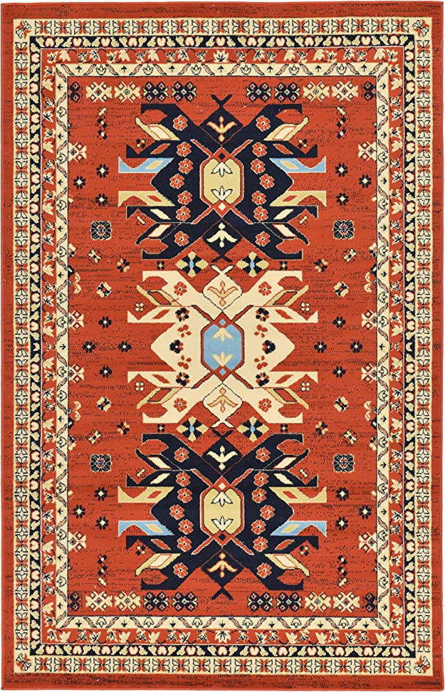 Unique Loom Taftan Oasis area Rug Unique Loom Taftan Collection Border Geometric Tribal Inspired Design area Rug, 5 Ft X 8 Ft, Terracotta/ivory