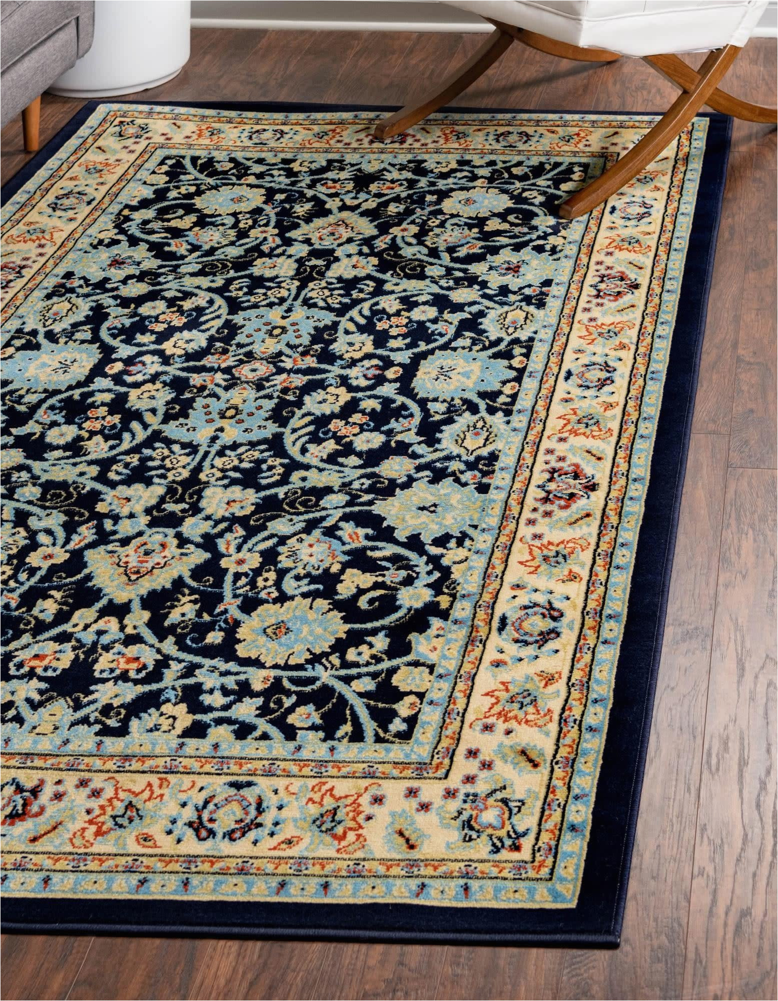 Unique Loom Washington Sialk Hill area Rug Unique Loom Sialk Hill Collection Traditional Persian Inspired Floral area Rug, 5 Ft X 8 Ft, Navy Blue/ivory